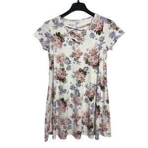 Love, Fire Juniors A-Line Mini Dress Size L Strappy V-Neck Short Sleeve Floral